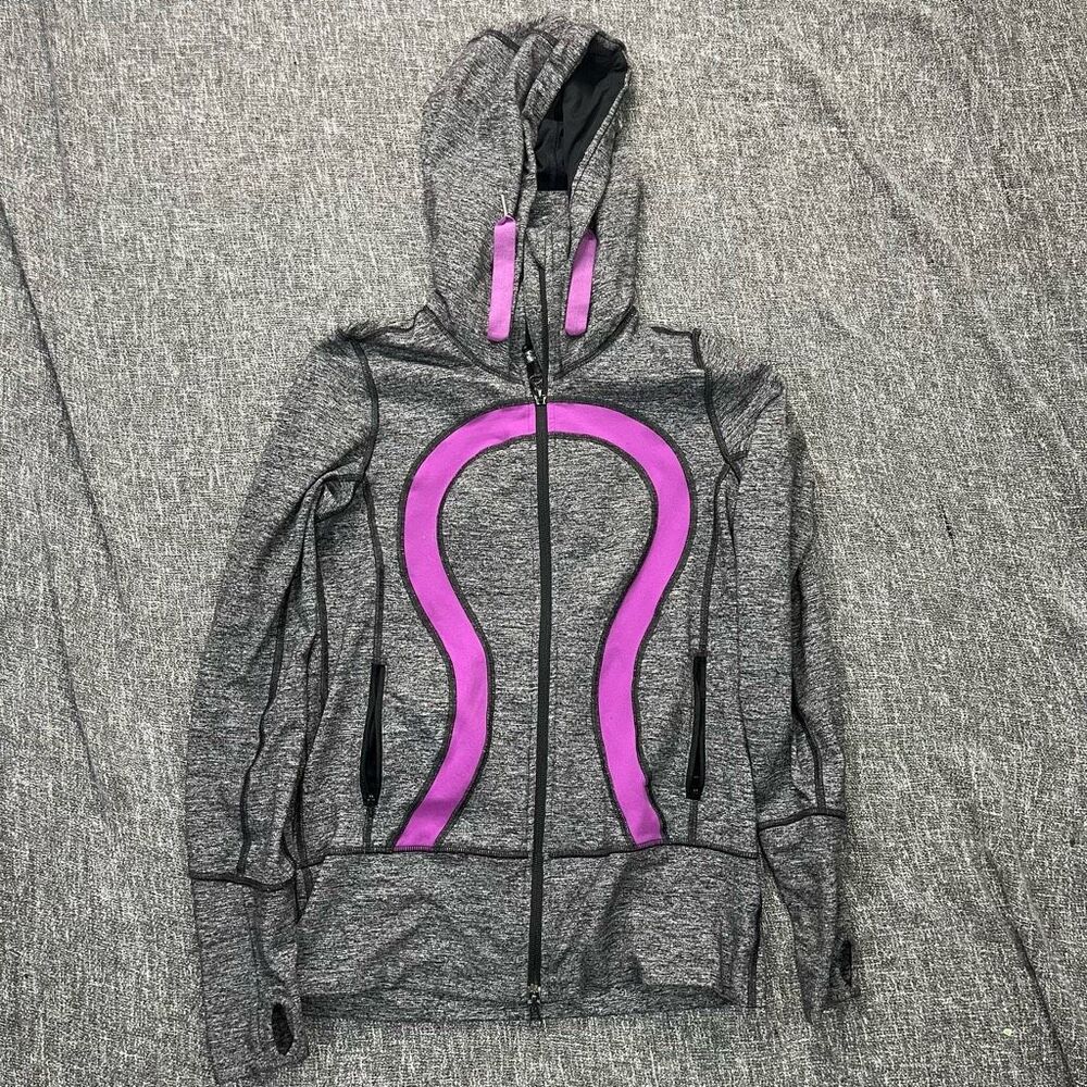 Lululemon Heathered Gray Full Zip Hoodie Size 6 Double Zip Up & Down